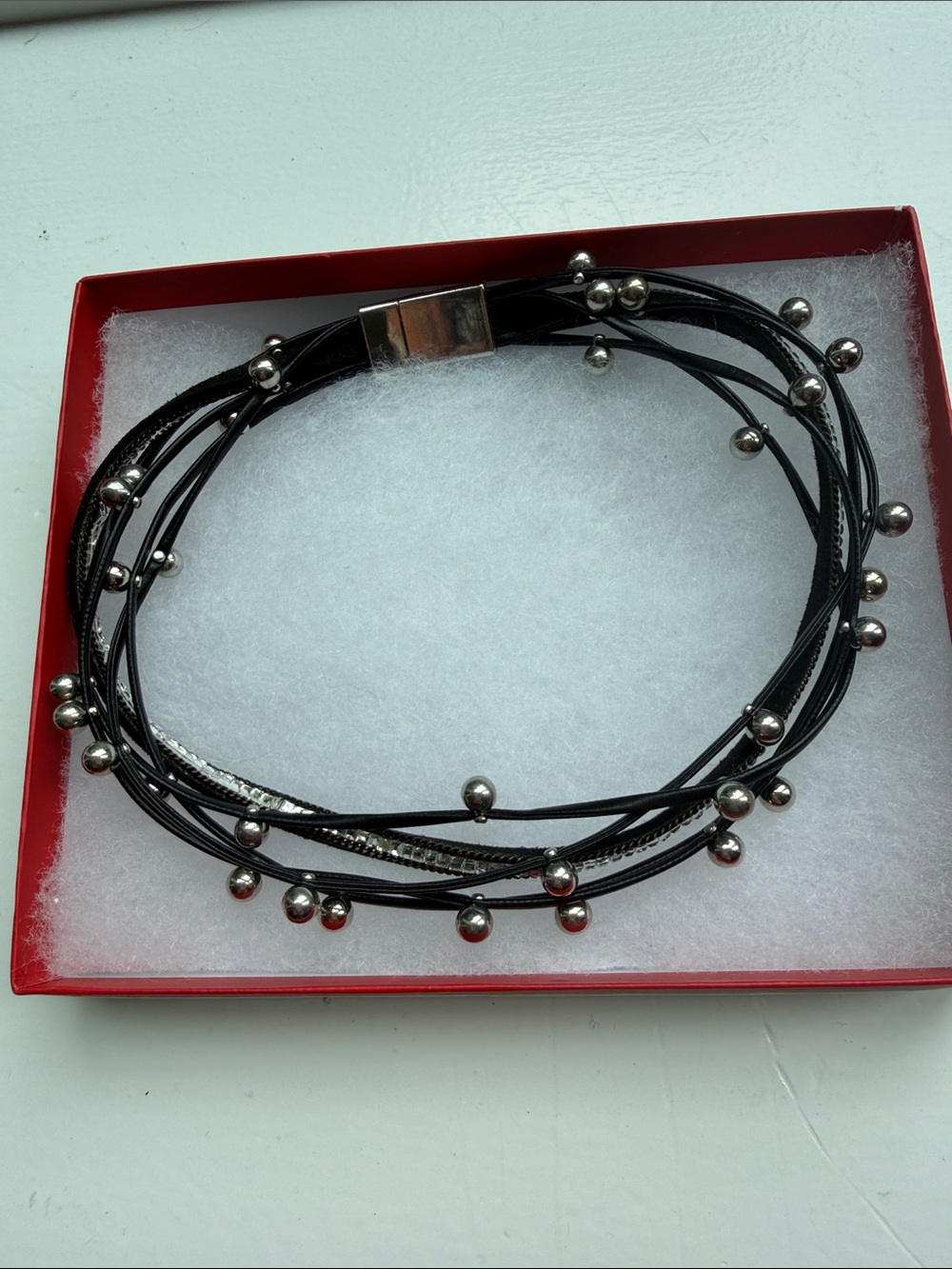 Hand Crafted Black Multi-Strand choker necklace with Silver Beads